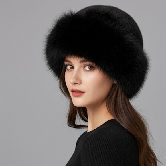 Black Faux Fur Winter Bucket Hat - Picture 5 of 5